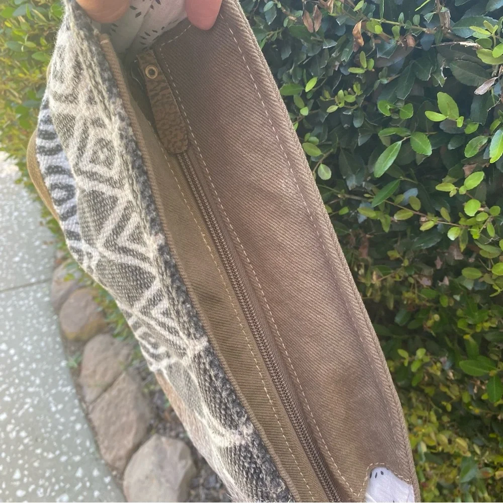 Myra Bag Women's Cerulean Shoulder Bag Upcycled Canvas‎ & Cowhide Boho Aztec